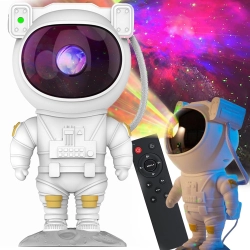 Projektor gwiazd astronauta lampka nocna rzutnik niebo laserowy led pilot — Biały