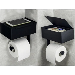 Uchwyt na papier toaletowy z pojemnikiem na chusteczki półką czarny loft wc