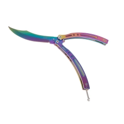 Nóż motylkowy ostry składany ostrze rainbow fade