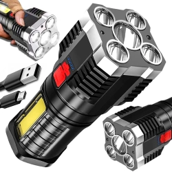 Latarka akumulatorowa szperacz biwakowa led mocna wojskowa policyjna usb — Czarny