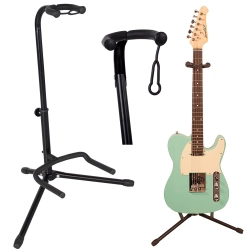 Regulowany statyw gitarowy zapewniający wygodne i bezpieczne przechowywanie gitary