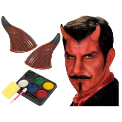 Zestaw do makijażu twarzy diabeł devil na halloween makeup rogi przebranie