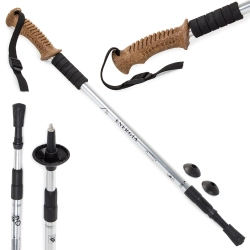 Srebrny kij nordic walking trekkingowy z wygodnym uchwytem korkowym