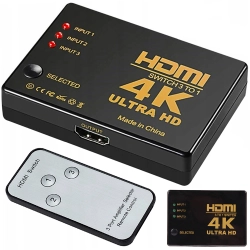 Switch rozdzielacz 3x do 1 HDMI 4K UHD z pilotem IR dla wygody użytkowania