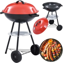 Grill węglowy brykietowy ogrodowy okrągły zamykany na kółkach przenośny