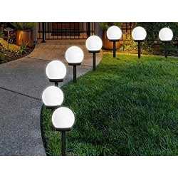 4x lampa solarna ogrodowa kula biała wbijana 10 cm