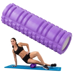 Roller do masażu wałek crossfit masażer joga fit do rollowania pleców nóg - fioletowy z wypustkami kwadratowymi