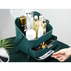 Organizer na kosmetyki z szufladami kuferek pojemny duży uchwyt elegancki
