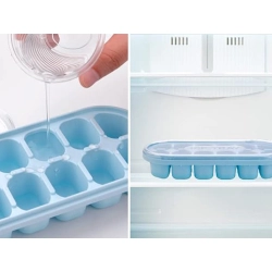 Forma do lodu kostkarka 12 kostek z przykrywką foremki spód silikonowy lód