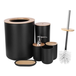 Zestaw łazienkowy szczotka do łazienki wc dozownik kosz czarny komplet 6w1