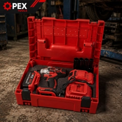 Klucz udarowy akumulatorowy OPEX TOOLS OPX28009 21V 350 Nm zestaw 2x akumulator nasadki walizka