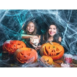 Sztuczna pajęczyna biała z pająkami halloween dekoracja rozciągliwa