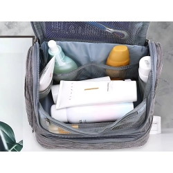 Kosmetyczka podróżna ogranizer z haczykiem duża unisex wodoodporna szara