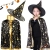 Strój przebranie kostium czarodziej czarodzieja halloween peleryna kapelusz — Czarny