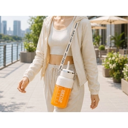 Bidon blender butelka USB 1200ml kubek do smoothie shaker ze słomką paskiem