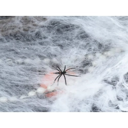 Sztuczna pajęczyna biała z 4 pająkami halloween dekoracja rozciągliwa