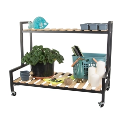 Kwietnik drewniany na kwiaty doniczkowe dwupoziomowy półka na kółkach taras