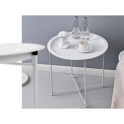 Stolik okrągły kawowy metalowy składany z tacą na taras balkon loft biały