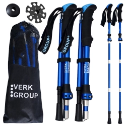 Kijki do chodzenia Nordic Walking i trekkingowe Verk Group zestaw z pokrowcem - metaliczny niebieski z czarnym uchwytem