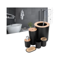 Zestaw łazienkowy szczotka do łazienki wc dozownik kosz czarny komplet 6w1