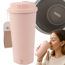 Kubek samomieszający 350ml stalowy termos na zimne i gorące napoje z smyczą i USB