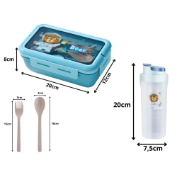 Lunchbox śniadaniówka pojemnik na śniadanie obiad sztućce z bidonem zestaw