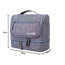 Kosmetyczka podróżna ogranizer z haczykiem duża unisex wodoodporna szara