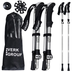 Kijki do chodzenia Nordic Walking i trekkingowe Verk Group zestaw z pokrowcem - srebrne teleskopowe z czarnym uchwytem piankowym