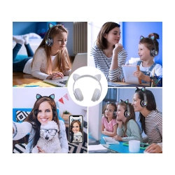 Słuchawki bezprzewodowe bluetooth radio fm mp3 kocie uszy podświetlenie led — zdjęcie 4