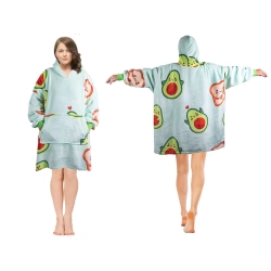 Ciepła bluza awokado koc oversize xxl 2w1 gruba futrzak miękka z kapturem