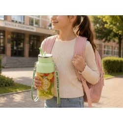Bidon blender butelka USB 1200 ml kubek do smoothie shaker ze słomką i paskiem zielony