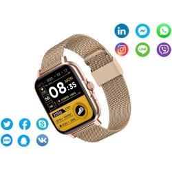 Smartwatch zegarek damski męski gumowy pasek sport bluetooth rozmowy złoty