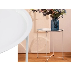 Stolik okrągły kawowy metalowy składany z tacą na taras balkon loft biały