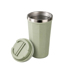 Kubek termiczny termos na gorące napoje kawa 380ml z przyssawką anti-spill - miętowy matowy z pomarańczową przyssawką