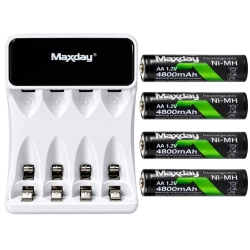 Ładowarka do akumulatorków AA i AAA LCD z kablem USB-C i 4 akumulatorkami AA