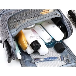 Kosmetyczka podróżna ogranizer z haczykiem duża unisex wodoodporna szara