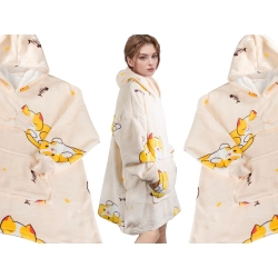 Ciepła bluza kotek koc oversize xxl 2w1 gruba futrzak miękka z kapturem