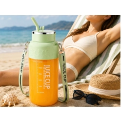 Bidon blender butelka USB 1200 ml kubek do smoothie shaker ze słomką i paskiem zielony