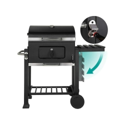 Grill węglowy ogrodowy dwa ruszty termometr pokrywa półka popielnik duży