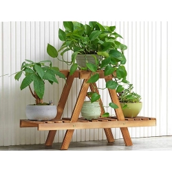 Kwietnik stojący drewniany na kwiaty doniczkowe doniczki dwupoziomowy półka