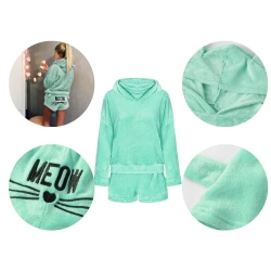 Ciepła piżama damska dwuczęściowa z kapturem miękka pluszowa krótkie m - zdjęcie 8