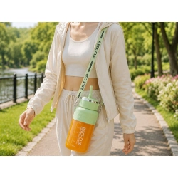 Bidon blender butelka USB 1200 ml kubek do smoothie shaker ze słomką i paskiem zielony
