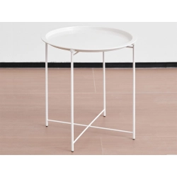 Stolik okrągły kawowy metalowy składany z tacą na taras balkon loft biały