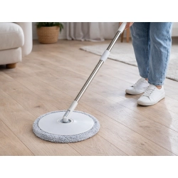 Mop obrotowy rotacyjny 360 spin wiadro zestaw 2x nakładki mikrofibra odpływ — zdjęcie 10