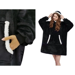 Ciepła bluza koc oversize xxl 2w1 gruba futrzak miękka z kapturem szlafrok