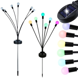 Lampki ogrodowe solarne kuleczki 2 sztuki po 6 lampek LED RGB długie 70 cm