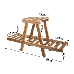 Kwietnik stojący drewniany na kwiaty doniczkowe doniczki dwupoziomowy półka