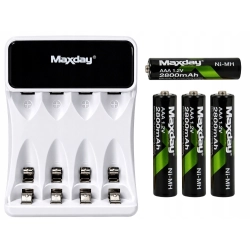 Ładowarka do akumulatorków AA i AAA z wyświetlaczem LCD, 4 akumulatorki AAA i kabel USB-C