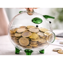 Świnka skarbonka szklana mała na pieniądze monety banknoty na prezent