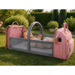 Plecak wielofunkcyjny z łóżeczkiem i portem USB, duży organizer mommy bag